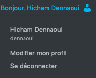 Menu pour modifier son profil sur WordPress, voire se déconnecter