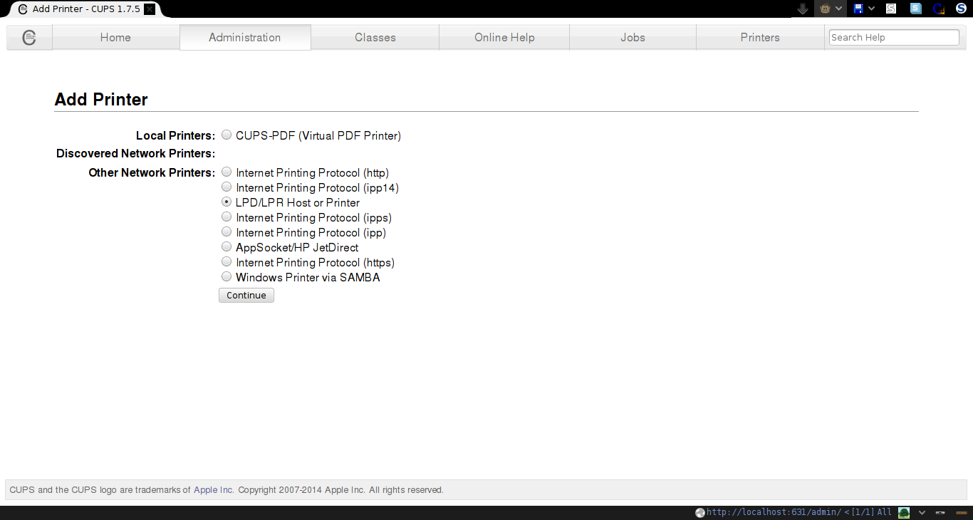 CUPS add printer