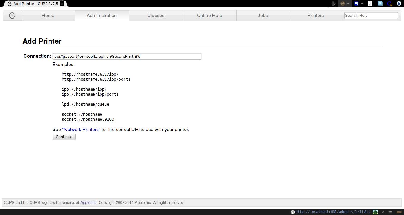 CUPS enter url